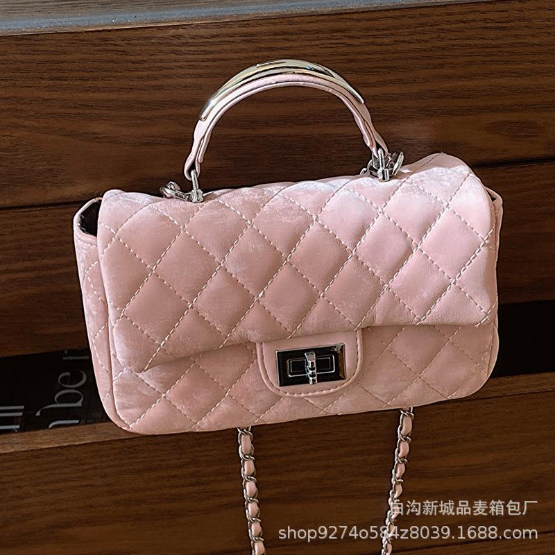 Small fresh fashion handbag women's 2025 new diamond check chain women's shoulder bag foreign style crossbody bag