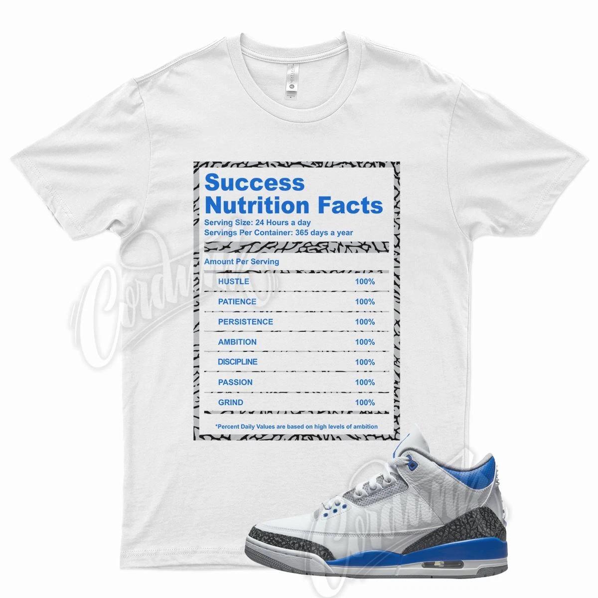 White SUCCESS T Shirt for Air J1 3 Racer Blue Cement Grey S