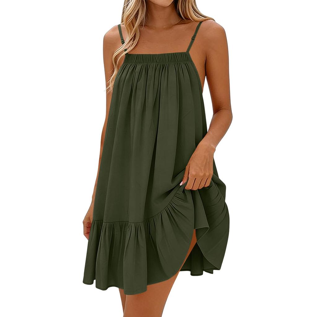Women's Summer Color Spaghetti Strap Sundress - Casual Beach Dress, Comfortable Tank Dress for Vacation