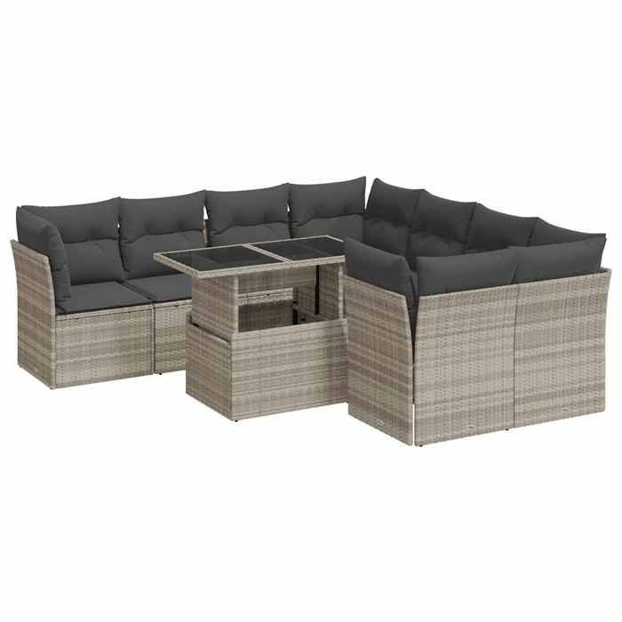 VidaXL Garden Lounge Set 9 Pcs with Light Grey Cushions Wicker 3326133