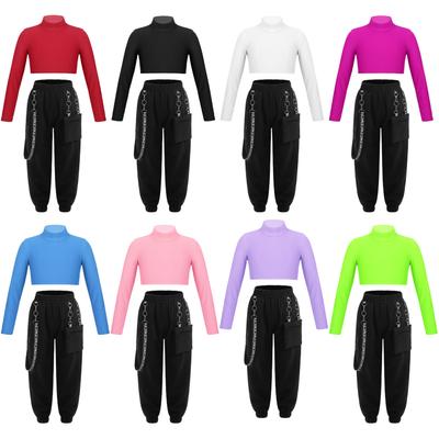 Kids Girl Hip Hop Clothes Set Streetwear Jazz Dance Performance Costume Crop Top Blouse Long Loose Pants Suit
