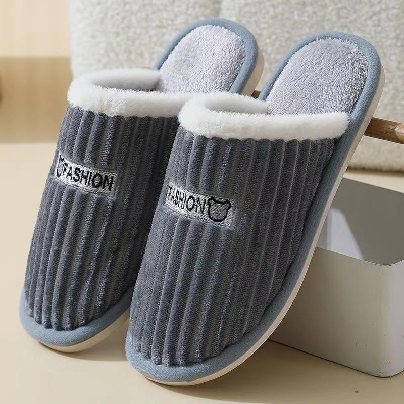 

Cixi Yunuo Shoes 2024 Новые хлопковые тапочки Вельветовые мультяшные медведи для пары Домашние тапочки на толстой подошве Нескользящие 42-43 серый