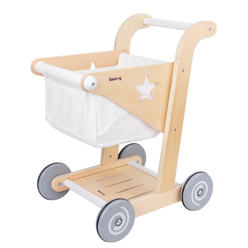 Multifunctional Wooden Baby Push Walker with Tool Basket and Anti-Bowlegs Design