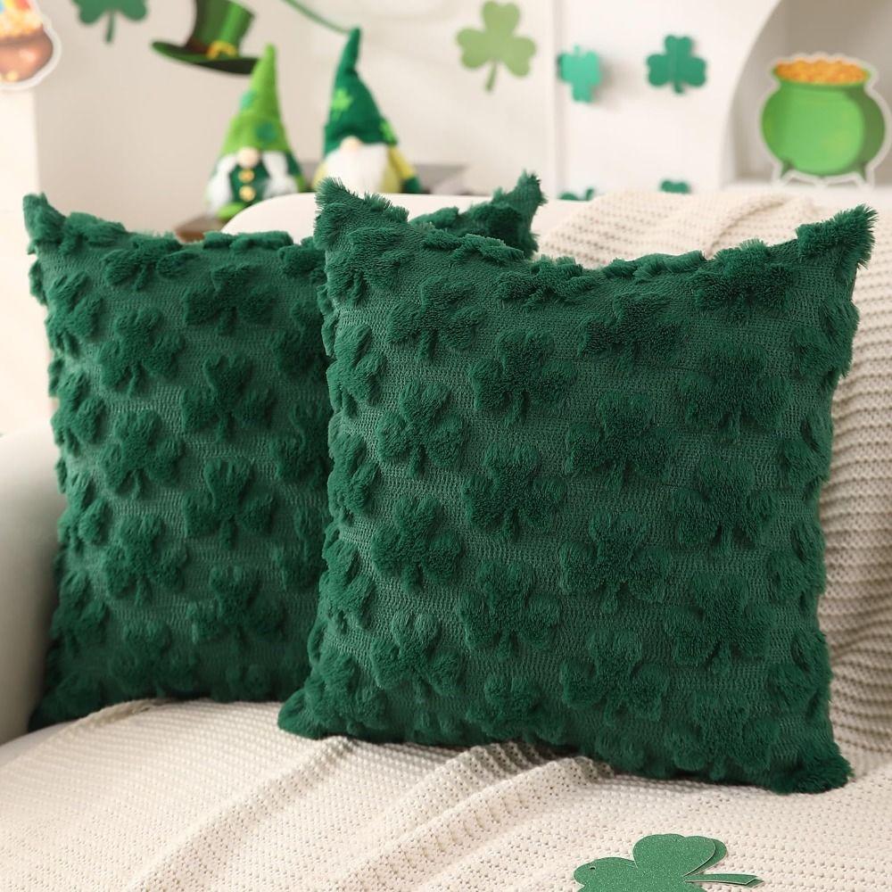 Soft Plush Throw Pillowcase Green Shamrock Sofa Cushion Covers Pillow Cover  for St Patricks Day