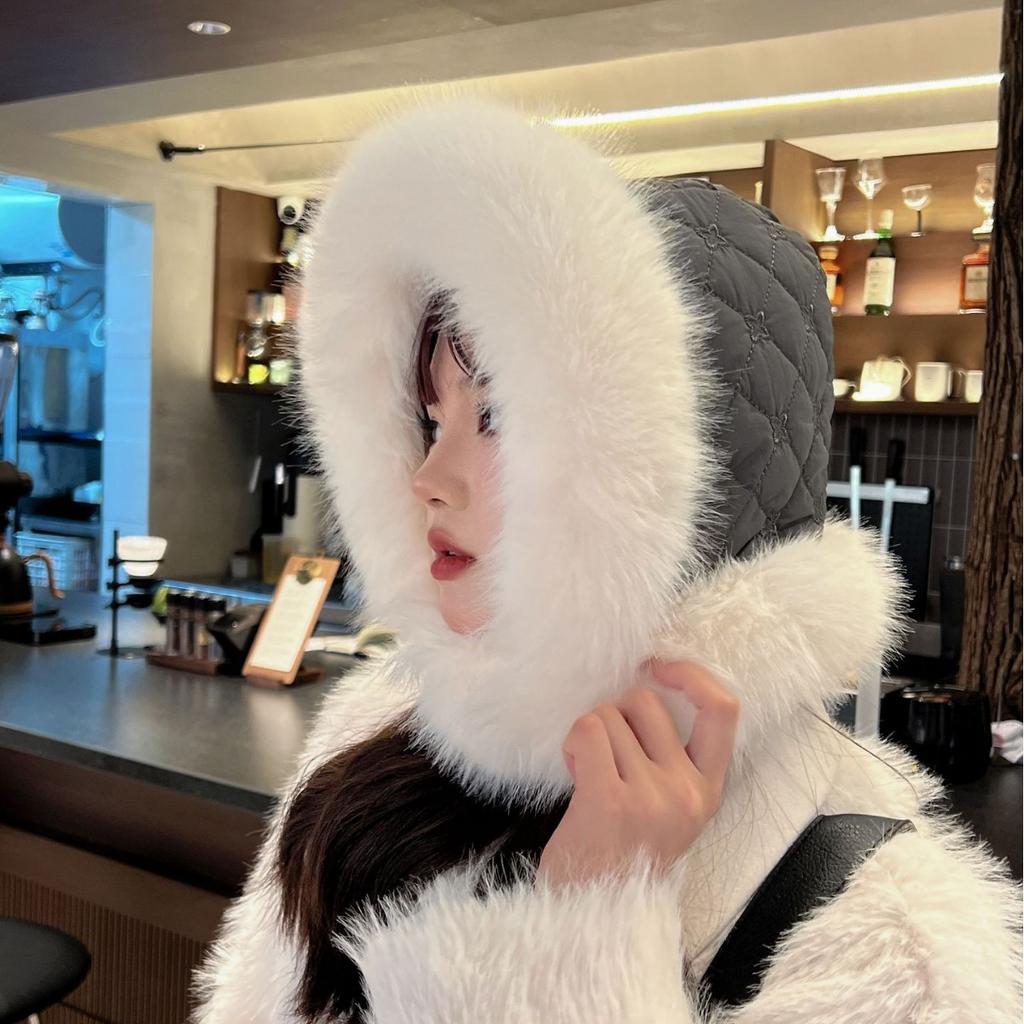 Furry Lei Feng Hat for Women In Autumn and Winter New Thickened Warm Ear Protection Windproof Cold Snow Knitted Cotton Hat