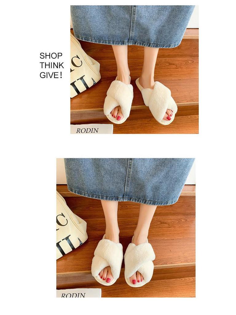 Pantofole da donna in cotone peluche incrociate a punta aperta Autunno/Inverno 2022