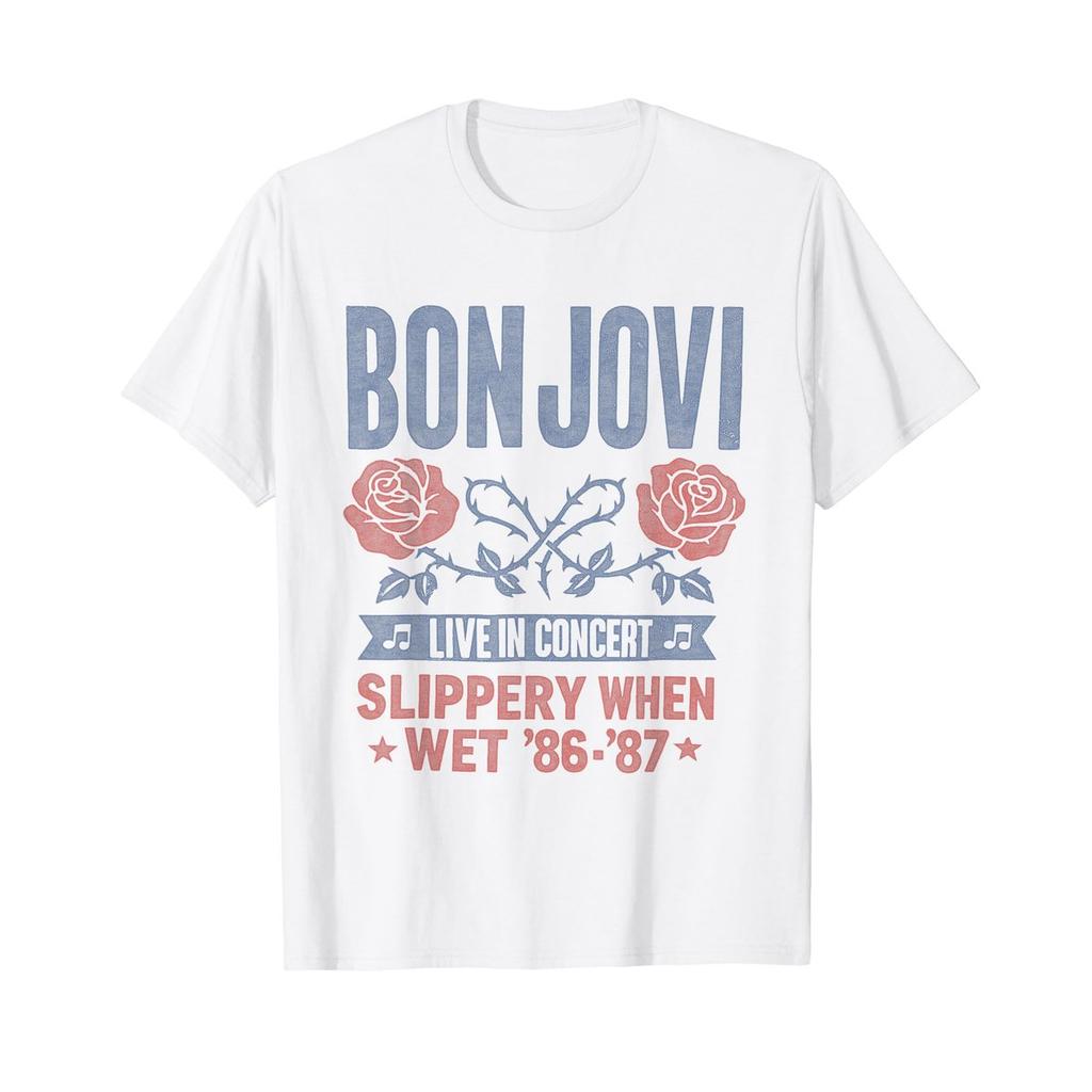 Bon Jovi Official Slippery When Wet Live in Concert T-Shirt - Licensed Rock Band Graphic Tee
