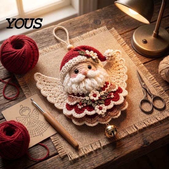 Easy Crochet Projects for Holidays Christmas Angel DIY Kit, Make Hanging Ornament, Festive Beginner Starter Kit Craft Adults Teens, Handmade