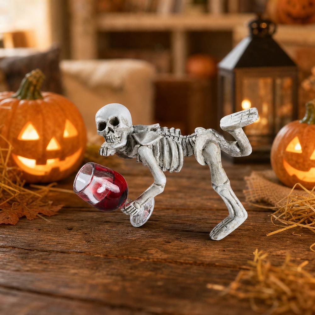 Garden Bar Halloween Skeleton Figurine 3D Skull Figurine Resin Skeleton Statue Creative Modern Art Statue Study Desk Ornament
