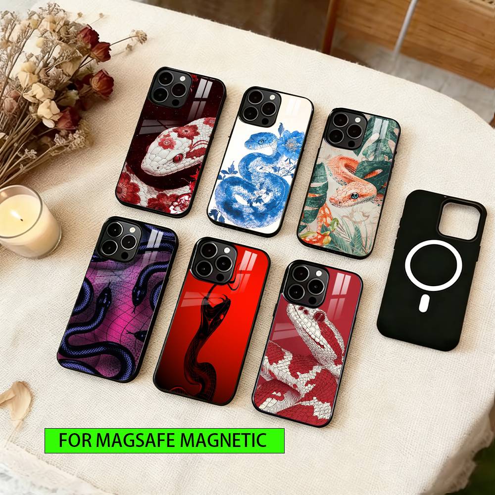 Schlangen Handyhülle Für iPhone17,16,15,14,13,12,11 Plus,Pro Magnetisch Für Magsafe Kabelloses Laden
