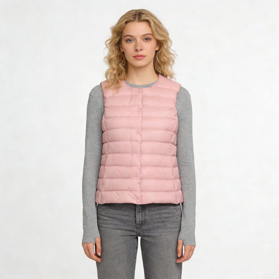 Autumn and winter women's round neck down liner vest V-neck light down jacket thermal jacket vest