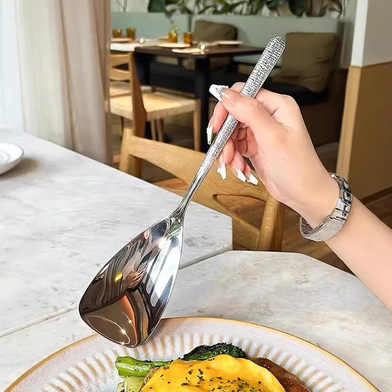 Kitchen Dinner Dish Soup Rice Shovel Western Restaurant Bar Public Spoon Large Stainless Steel Tableware Buffet Serving Spoon