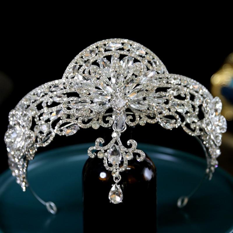 DIEZI Barock Vintage Königin Kristall Wassertropfen Anhänger Krone Braut Elegant Perle Diademe Diadem Mädchen Hochzeitsparty Stirnbänder