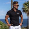 Muscleguys Men's Gym Clothes Summer Workout Comfortable Short-sleeve Printed Knitted Shirt Fashion Casual Polo Shirt Polyester