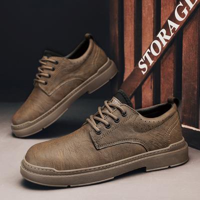 Herren Low-Cut Echtleder Britisch Retro Einfach Passende Arbeitsschuhe Herren Herbst und Winter Verschleißfeste Freizeit Big Head Schuhe Herren