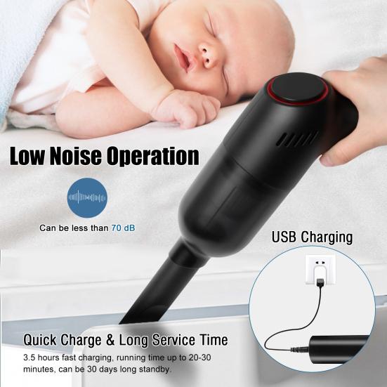 Handstaubsauger 120W 8000PA Tragbar Kabellos Wiederaufladbar Staub Haare Krümel