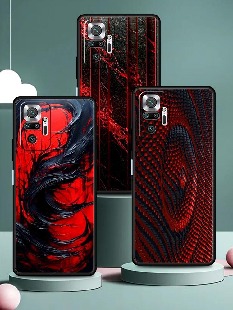 Black Red Ripple Art Phone Case Cover for Redmi 14C 10C Note 15 14 13 12 10 11 K40 Pro Plus 5G Soft TPU Shockproof Shell Fundas