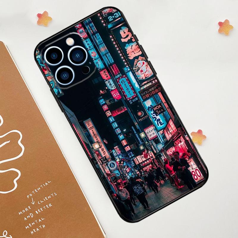 Japanese Night City Aesthetic Phone Case For iPhone 17 Pro Max 14 11 15 16 Pro Max 13 12 mini 16 Plus 16e 17 Air Funda