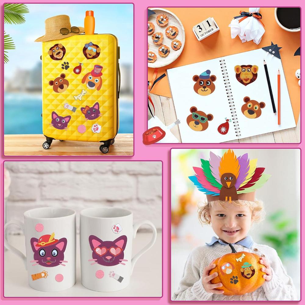 Kids Make a Sticker, 36 Sheets Make an Face Animal Face Decals, Make Your Own Stickers for Birthday Party Favors, School Reward