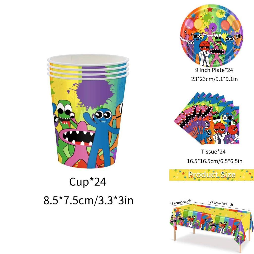 Rainbow Friends Party Supplies Tableware Balloons For Kids Birthday Decor
