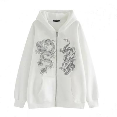 Dames Drakenprint Rits Trui Street Trendy Hoodie Trend Los Fleece Jack