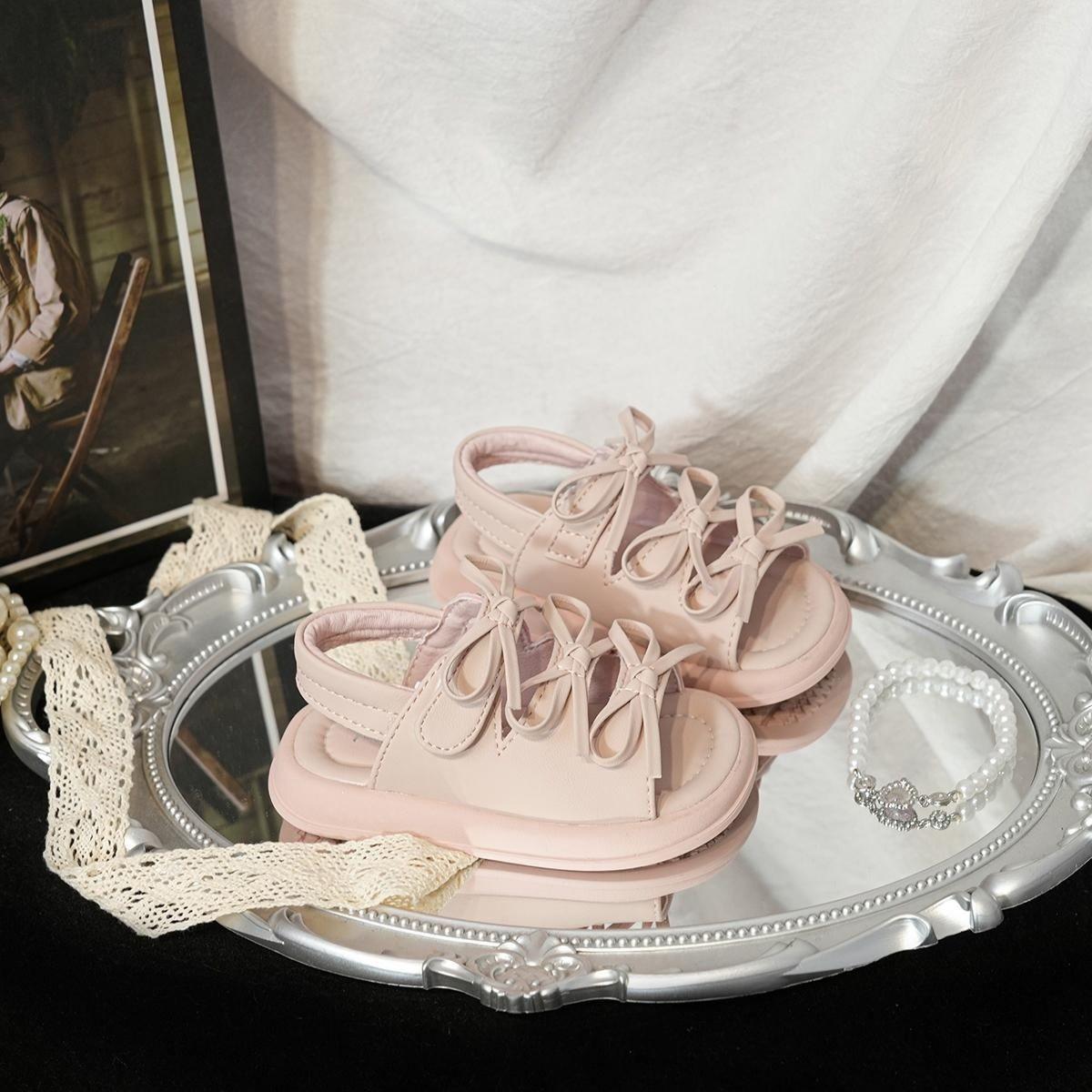 Versatile Baby Girl Princess Bow Sandals – Soft Sole Roman Style Summer Shoes 23 розовый