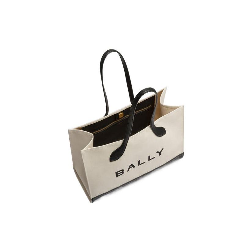 Bally Large Logo Color Block Snap Closure Layered Fabric Tote Bag Women Tote White Black 6304580