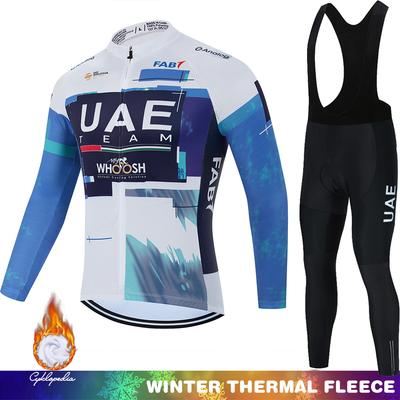 Mens Cycling Jersey UAE Termal Fleece Men's Clothing Winter Thermal Man Bicycle Suit Bib Jumper Triathlon Shirt Mountain Bikes