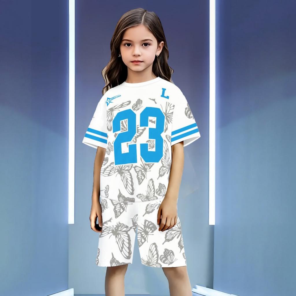 Kids Boys Girls Basketball Set Letter Print Short Sleeve Round Neck Top with Shorts for Sportswear