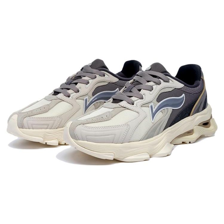 Li-Ning 1990 Comfortable Versatile Shock Absorbing Non-Slip Wear-Resistant Low-Top Casual Shoes Men Casual Shoes White Gray ALJS033-3