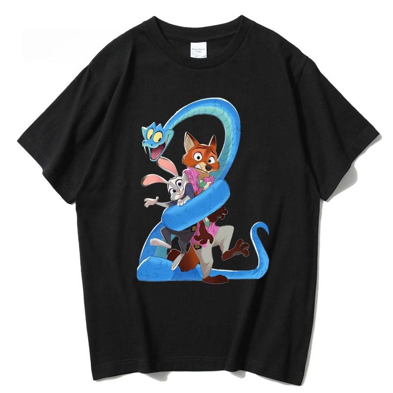 

Crazy New Zootopia Judith Nick Cartoon Printed Fashion Couple Tshirt Loose Large Korean Edition Short Sleeve Top 4XL