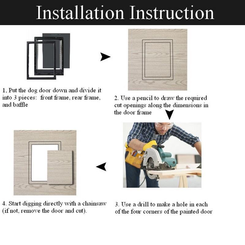 Inner Flap 30*19.2cm Dog Door for Wooden Doors HQ ABS Flame PVC Enter Outer Anti Raining Cover Insulated Cold Weather