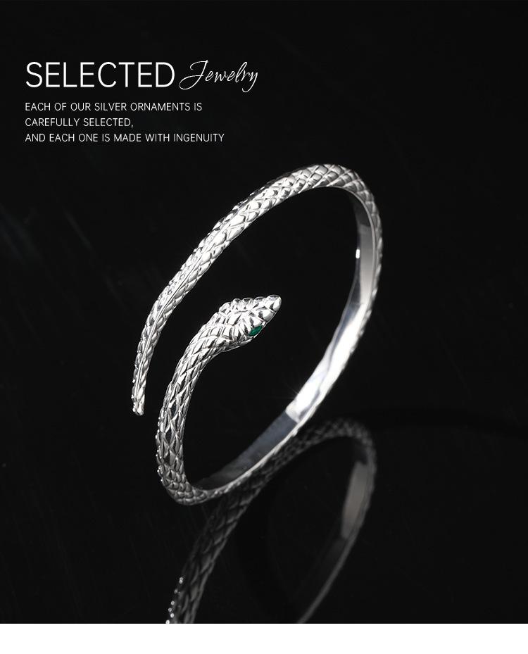 Sterling Silver Snake-Shaped Open Bangle - Unique 999 Fine Silver Jewelry Design