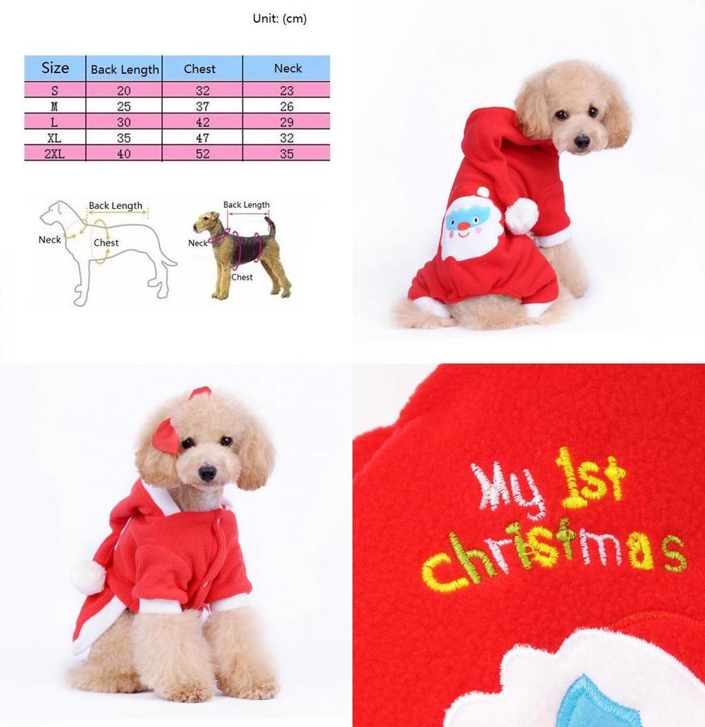 Cozy And Stylish Christmas Pet Dog Dress Warm Dog Hoodie Sweaters Coat With Red Skirt