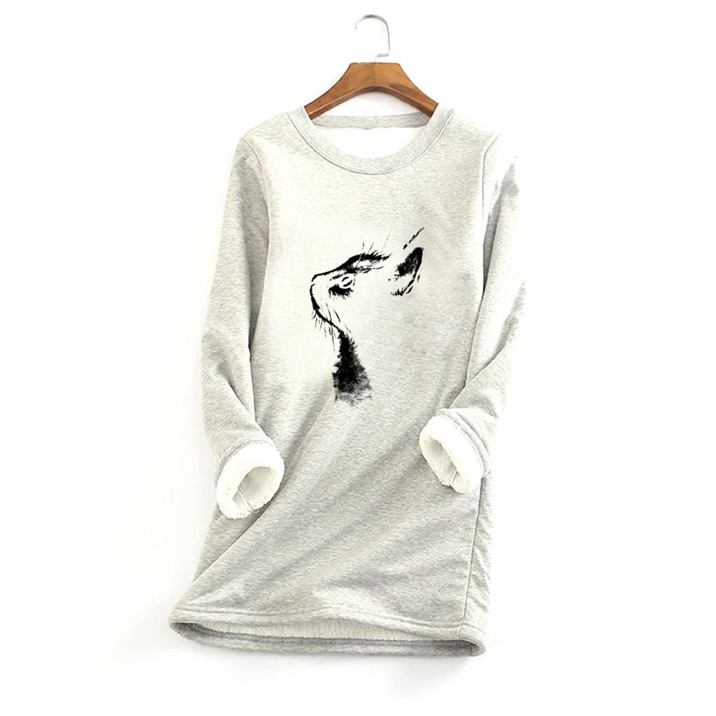 Women Thick Fleece Printing Sweatshirt Warm  Underwear Top