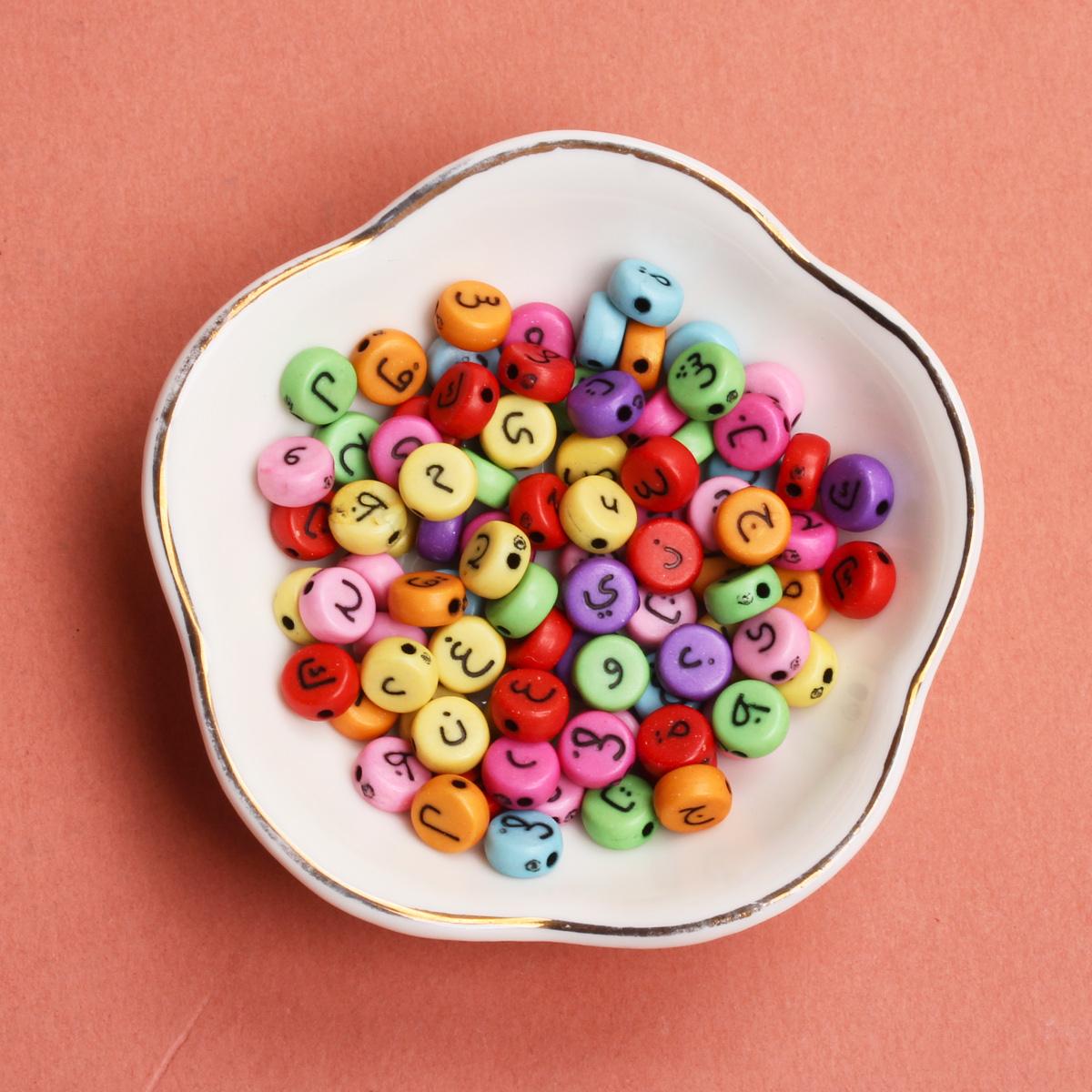 

50 шт. 6,5 мм акриловые круглые арабские бусины модные аксессуары ручной работы «сделай сам» для ожерелья, браслета, изготовления ювелирных изделий разноцветный/чёрный