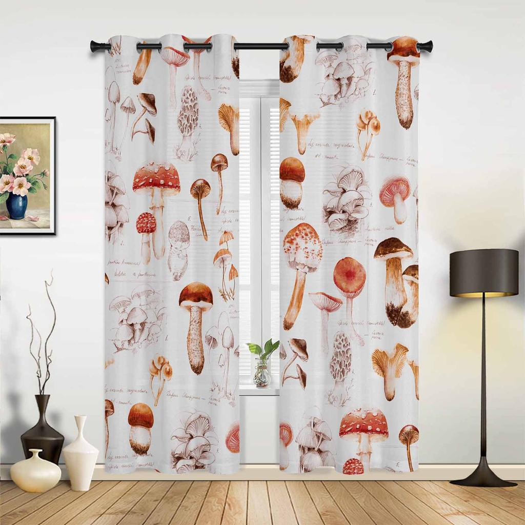 Mushroom Sunflower Flower Plant Vintage Curtains for Bedroom Living Room Drapes Kitchen Kid's Room Window Curtain Home Decor