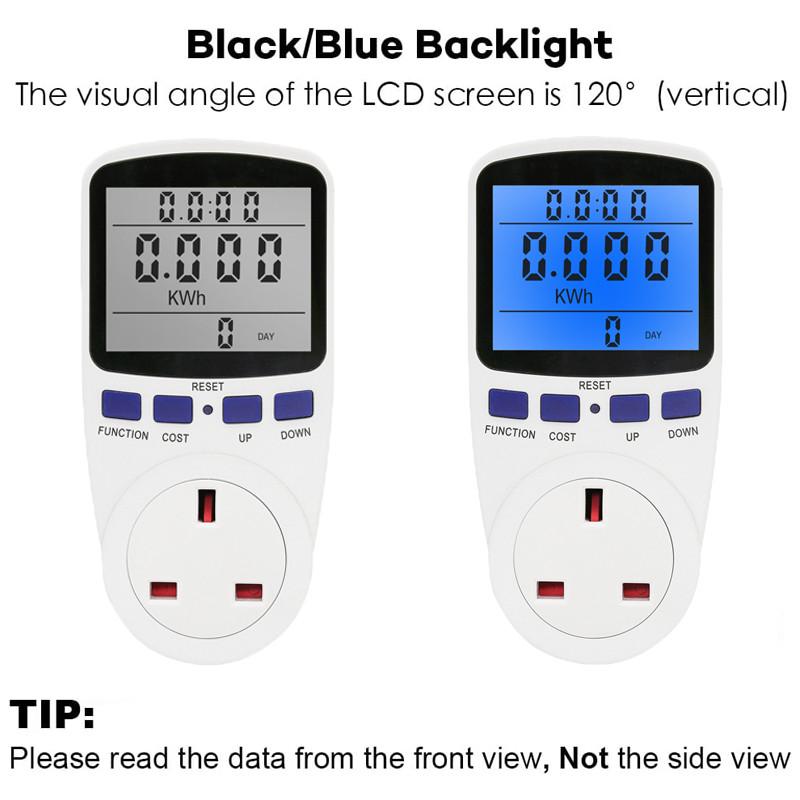 Power Meter Digital LCD Display Energy Watt Voltage Amps Meter Household Energy Saving Electricity Usage Monitor Plug