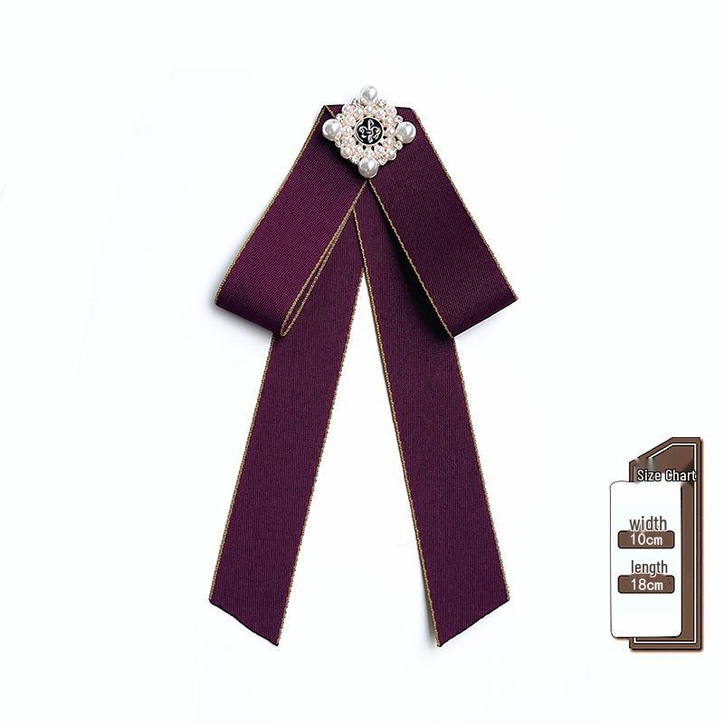 Korean Retro Bow Tie & Pearl Brooch - Women's Uniform Accessory