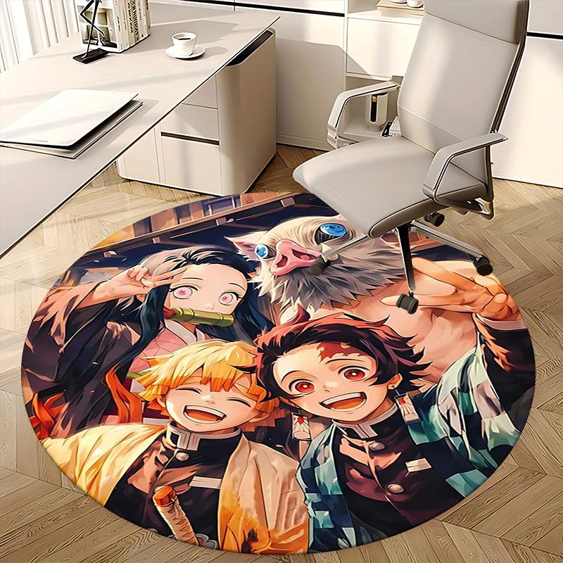 1pc Demon Slayer Anime Design Round Carpet - Tanjiro, Nezuko, Zenitsu, Kyojuro Rengoku - Office Chair Mat, Non-Slip Rug for Home Decor, Living Room, B