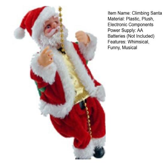 Santa Claus Musical Climbing Rope Electric Climbing Santa on Rope Climbs Up And Down Christmas Hanging Decoration for Xmas Tree Fireplace Home Decor