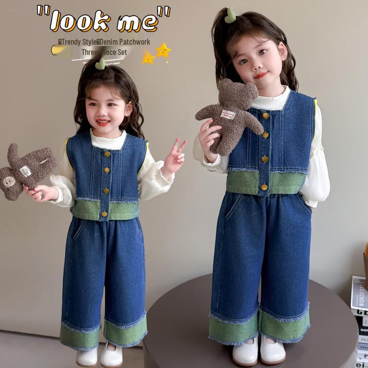 Toddler Girl 2025 Spring/Autumn Vest & Denim Pants Set