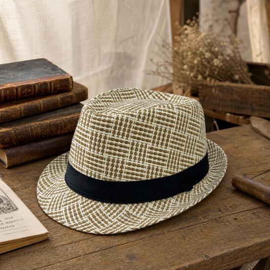 Retro British Style Jazz Hat, Woven Short-Brimmed Straw Hat, Sun Protection Hat for Spring Summer Outdoor Activities