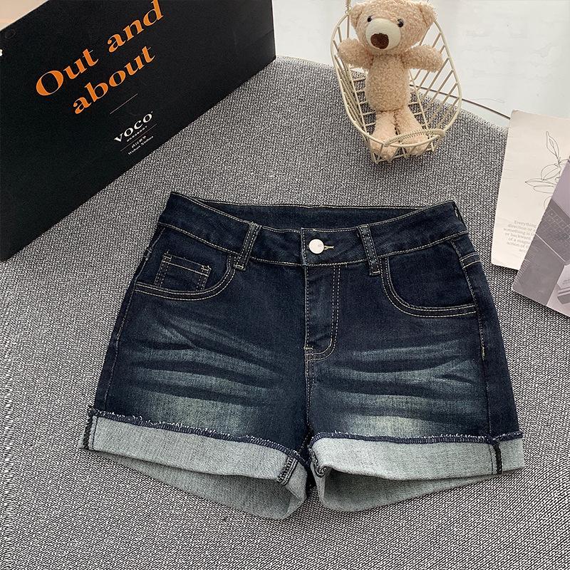 Women s Dark Blue High-Waisted Ripped Denim Shorts XS
