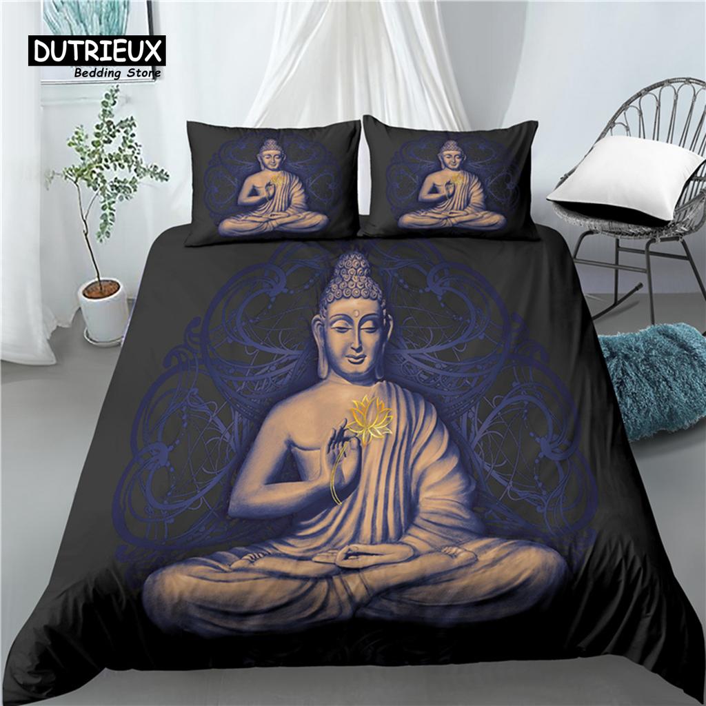 Home Living Luxury 3D Golden Buddha Print 2/3Pcs Comfortable Duvet Cover PillowCase Bedding Set Queen and King AU/EU/US Size