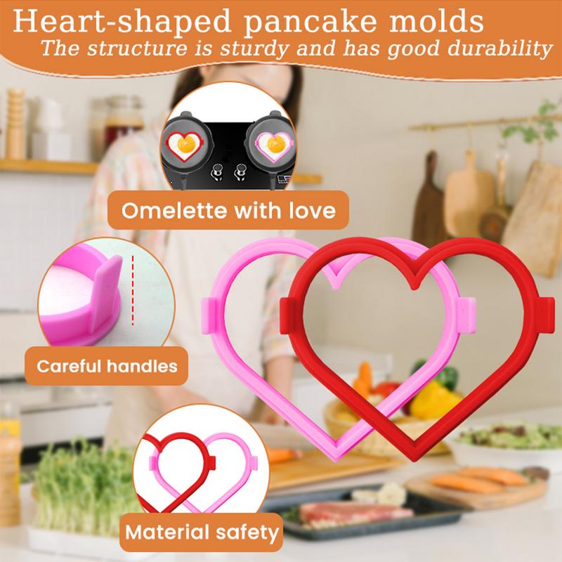 Egg Ring Mold Heart Pancake Ring Heart Mold Silicone Non-stick Griddle Cake Mould Shapers Makes Perfect Shaped Egg