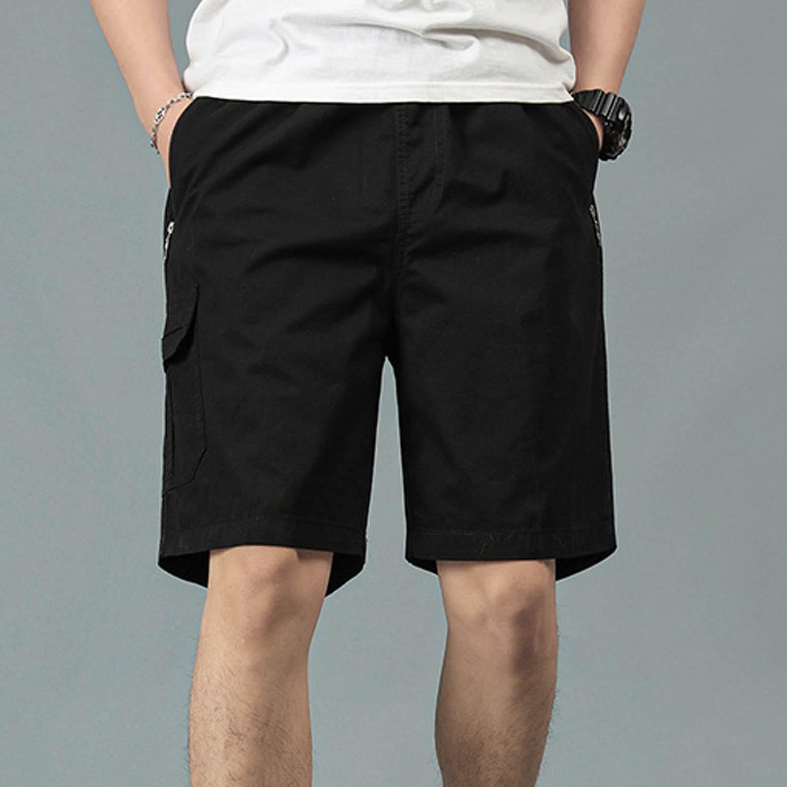 

Мужские летние шорты-карго, свободные хлопковые однотонные брюки с пятью карманами, повседневные брюки на молнии с несколькими карманами XXXXL чёрный