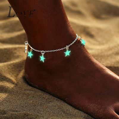 Fashion Luminous Star Pendant Anklets Women Bohemian Bracelet On the Leg Charm Jewelry Party Gift AVE