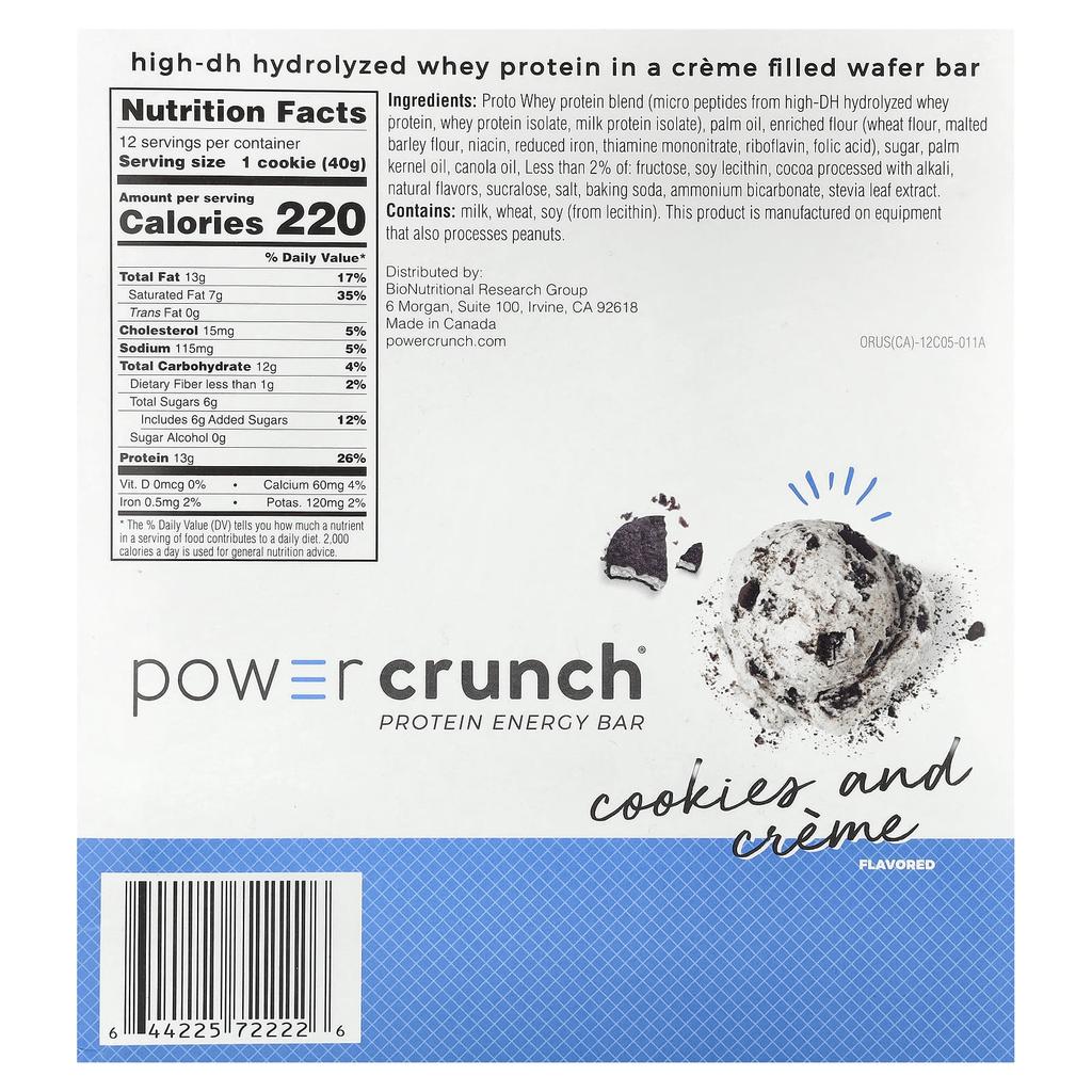 Power Crunch Protein Energy Bar, Original, Cookies & Cream, 12 Riegel, 1,4 oz (40 G) Jeder
