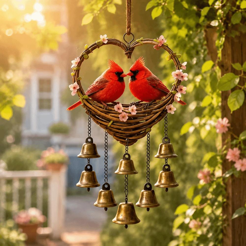Acrylic Bird Hanging Pendant Eagle Love Shape Pendant Garden Decoration Wind Chime with Bells Gift